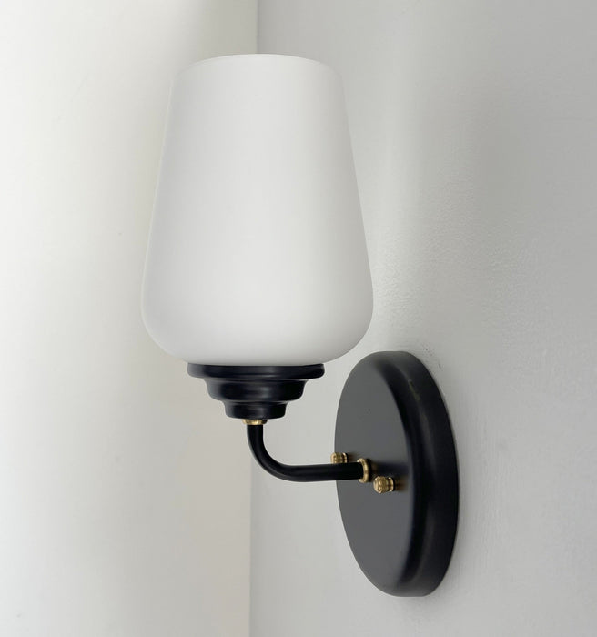 MODERN SLEEK Opal Wall SCONCE Brass and Black - Sweatfully