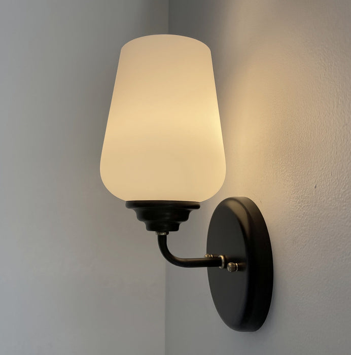 MODERN SLEEK Opal Wall SCONCE Brass and Black - Sweatfully