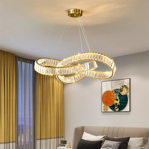 Modern Round Gold Crystal Hanging Chandelier - Sweatfully