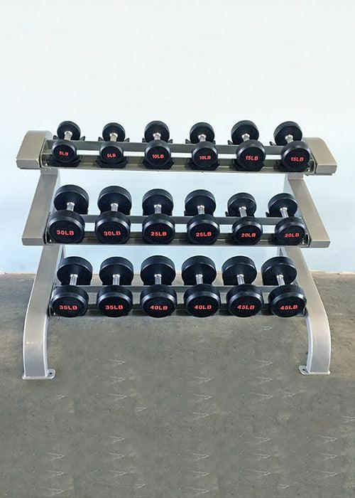 Three Tier 9 Pairs Dumbbell Rack - Muscle D Fitness -  Commercial Grade 3 Tier Dummbbell Rack - Sweatfully