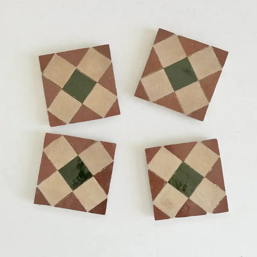 Rust, Dark Green, Clay Zellige 4"x4" by Tilesofezra - Sweatfully