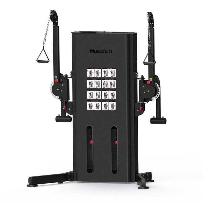 Megatron Multi-Functional Trainer - Muscle D Fitness - Selectorized Weight Adjustment - Adjustable Arms - Single Handle Attachments - Sweatfully