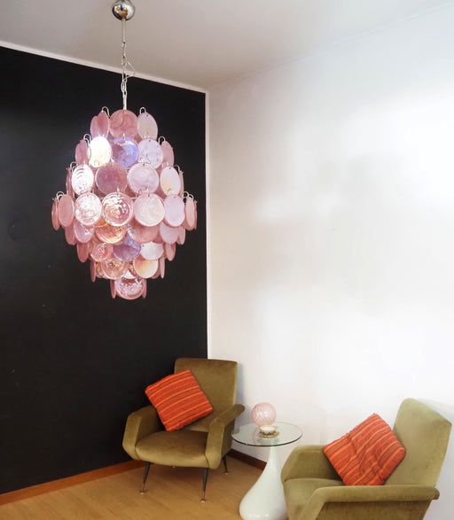 Vintage Murano Pink Disks Chandelier - Sweatfully