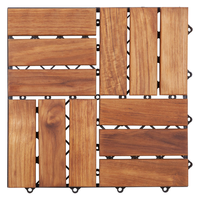 Coastal Oiled Teak Outdoor Interlocking Tiles, 12 Slat (10 sq ft) - Sweatfully