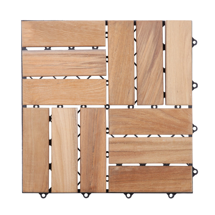 Coastal Natural Teak Outdoor Interlocking Tiles, 12 Slat (10 sq ft) - Sweatfully