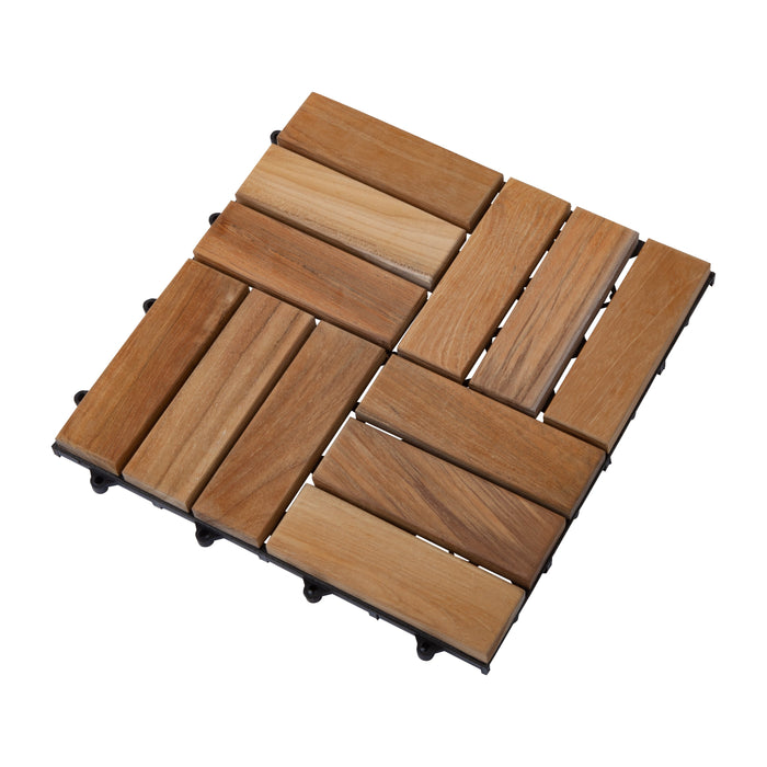 Coastal Natural Teak Outdoor Interlocking Tiles, 12 Slat (10 sq ft) - Sweatfully