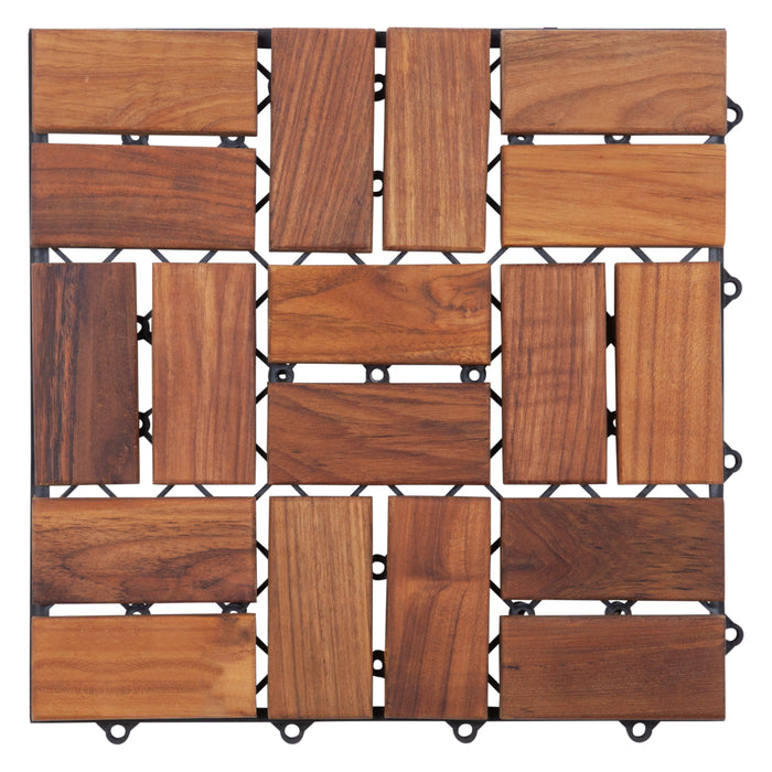 Calgary Oiled Teak Outdoor Interlocking Tiles, 18 Slat (10 sq ft) - Sweatfully
