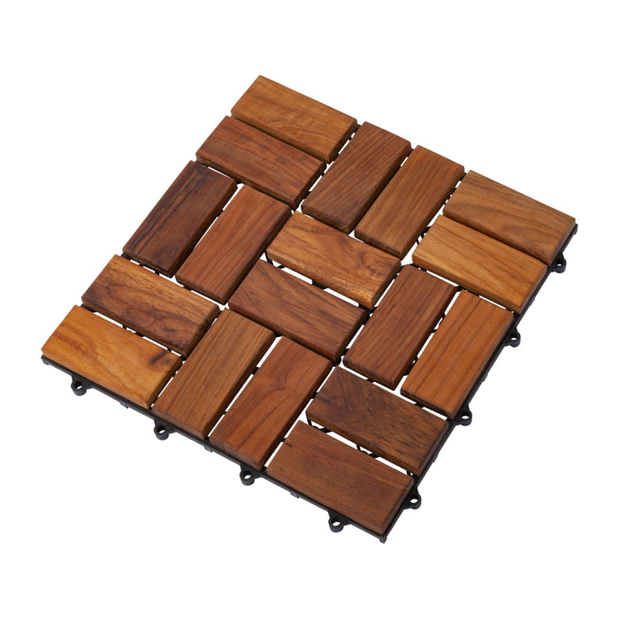 Calgary Oiled Teak Outdoor Interlocking Tiles, 18 Slat (10 sq ft) - Sweatfully
