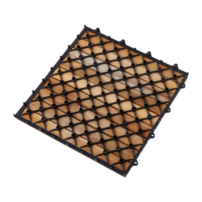 Denali Oiled Teak Outdoor Interlocking Tiles, 9 Slat (10 sq ft) - Sweatfully