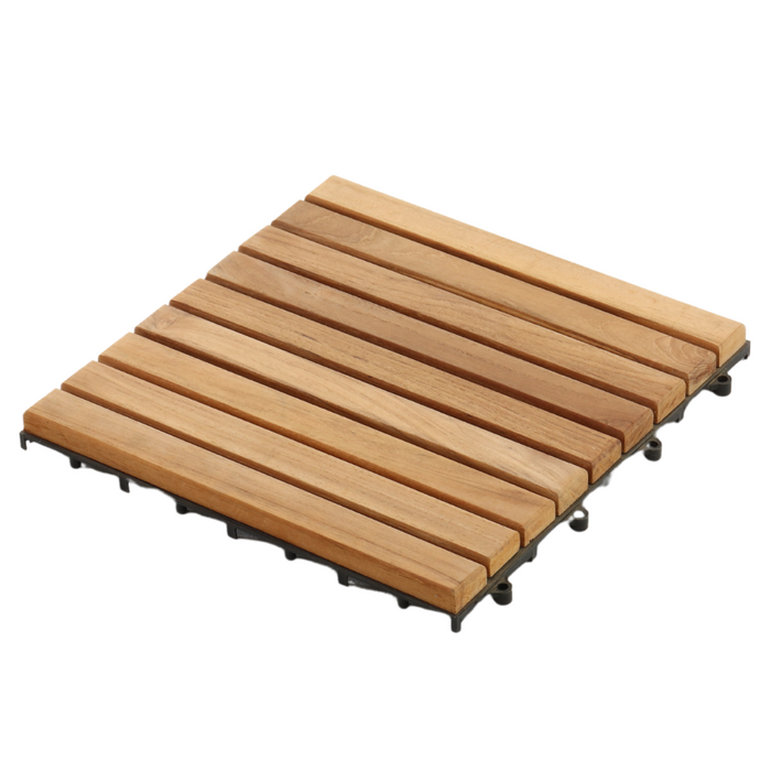 Denali Natural Teak Outdoor Interlocking Tiles, 9 Slat (10 sq ft) - Sweatfully