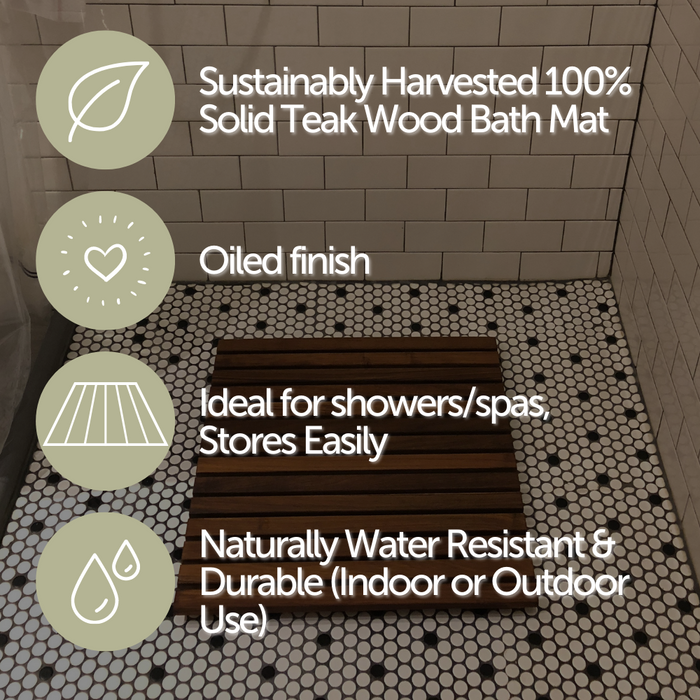 Redfish Oiled Teak Shower and Bath Mat 19.6″ x 19.6″ - Sweatfully