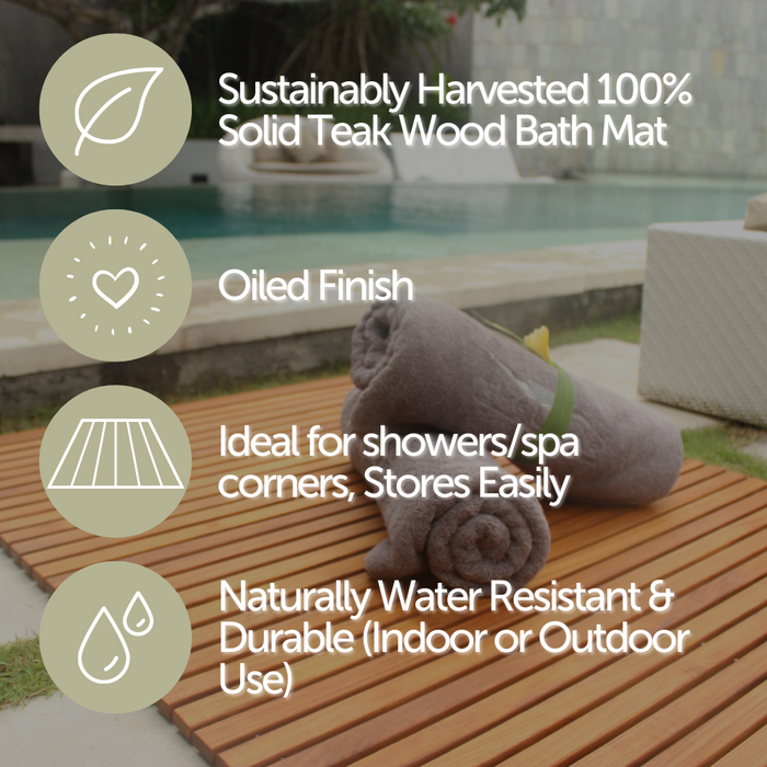 Airstream Oiled Teak Shower and Bath Mat with Rounded Edge 30″ x 30″ - Sweatfully