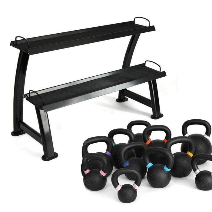 Cast Iron Kettlebell Set 9lb-40lb with Storage Rack - Sweatfully