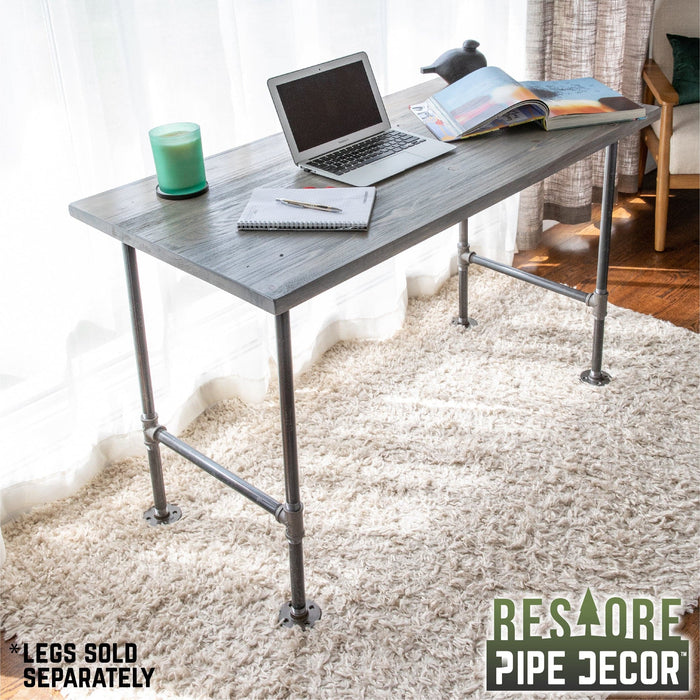 RESTORE Riverstone Grey Solid Wood Desk Tabletop - Sweatfully