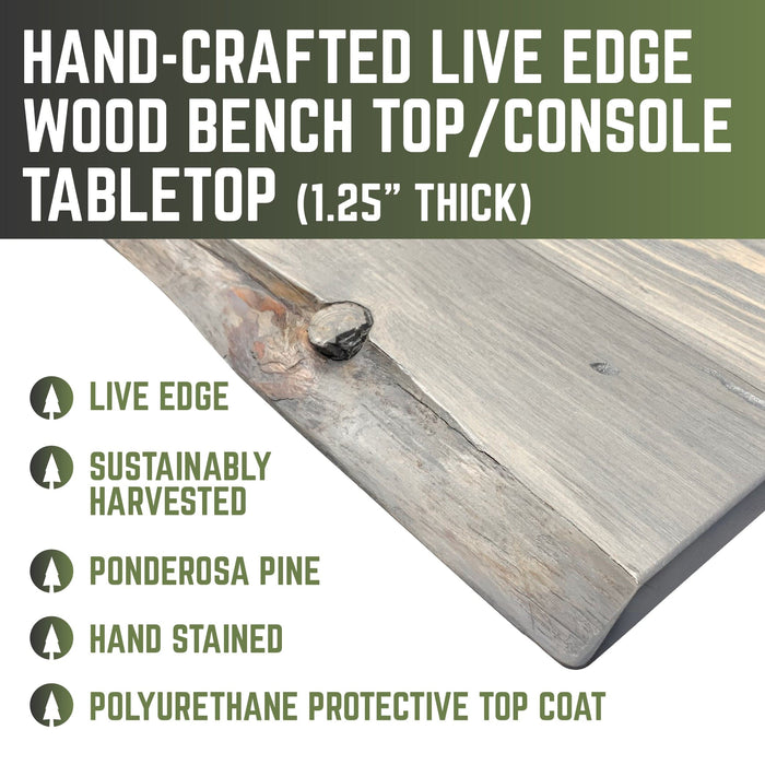 RESTORE Riverstone Grey Solid Live Edge Wood Console Tabletop - Sweatfully
