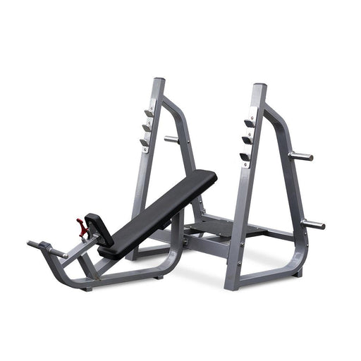 Olympic Incline Bench - Muscle D Fitness - 11 Gauge Steel - Commercial Upholstery - Weight Storage Pegs - Sweatfully