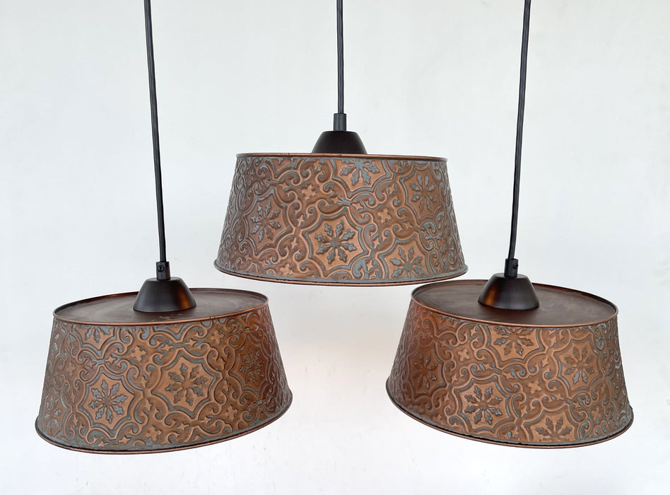 Ornate Copper CHANDELIER Rectangular TRIO Light - Sweatfully