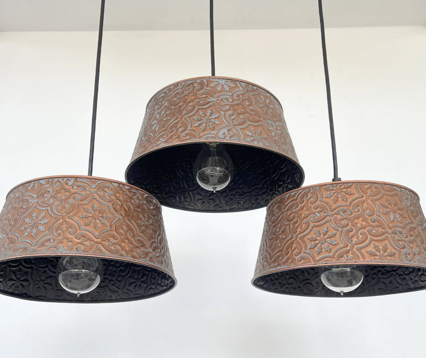 Ornate Copper CHANDELIER Rectangular TRIO Light - Sweatfully