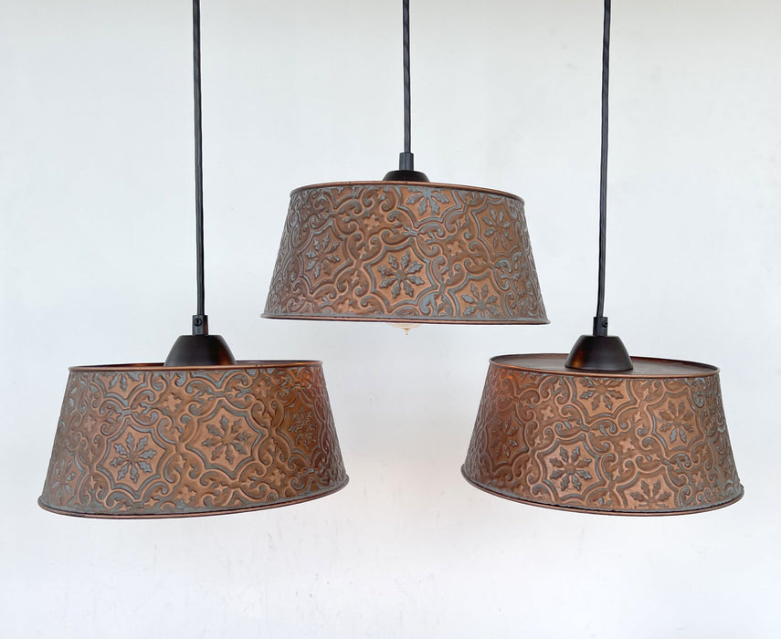 Ornate Copper CHANDELIER Rectangular TRIO Light - Sweatfully