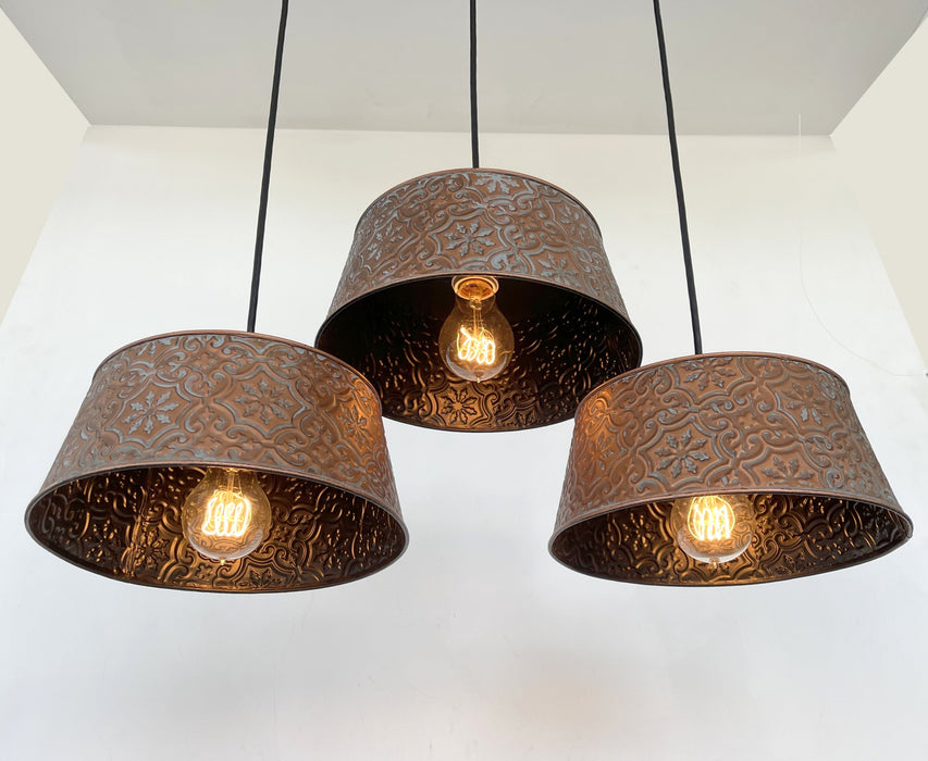 Ornate Copper CHANDELIER Rectangular TRIO Light - Sweatfully