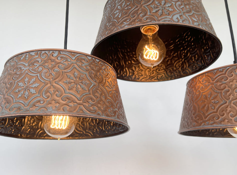 Ornate Copper CHANDELIER Rectangular TRIO Light - Sweatfully