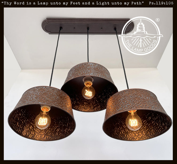 Ornate Copper CHANDELIER Rectangular TRIO Light - Sweatfully