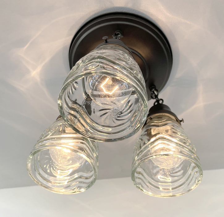 Pressed 1960's Glass Ceiling Light Fixtures Chain Trio - Sweatfully
