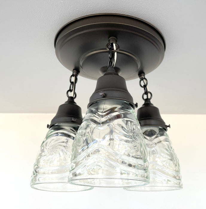 Pressed 1960's Glass Ceiling Light Fixtures Chain Trio - Sweatfully
