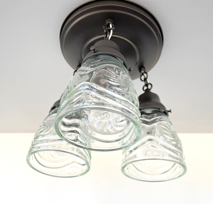 Pressed 1960's Glass Ceiling Light Fixtures Chain Trio - Sweatfully