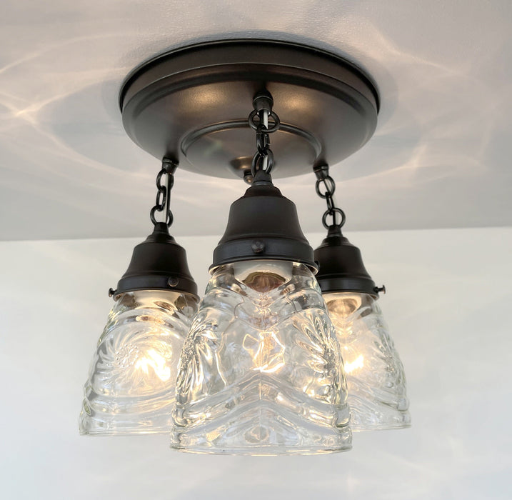 Pressed 1960's Glass Ceiling Light Fixtures Chain Trio - Sweatfully
