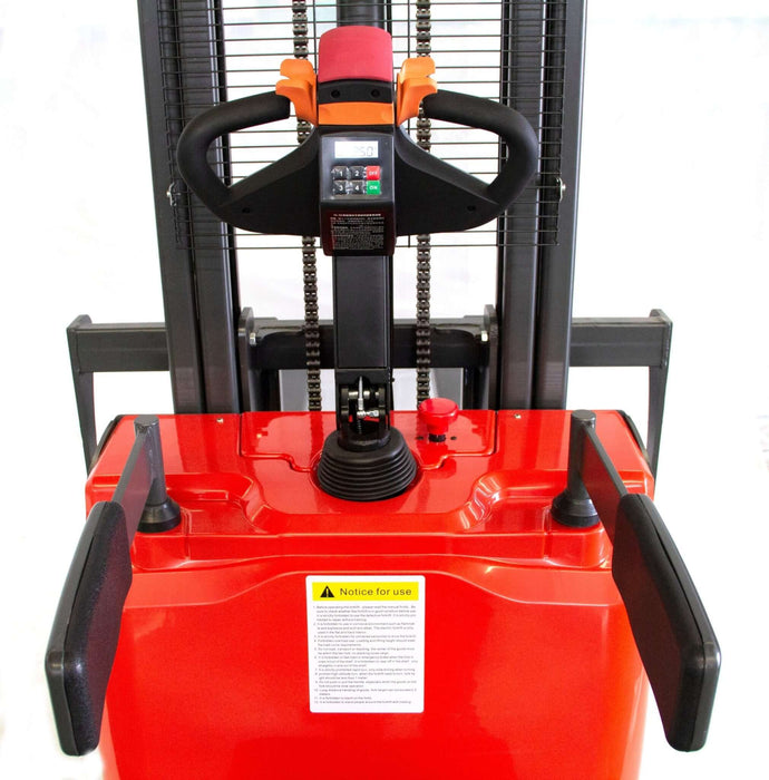PS3300FE-3M Electric Pallet Stacker, 3300 lbs Capacity, 9.8 ft Lifting Height, Work with Open-bottom Pallets - Sweatfully