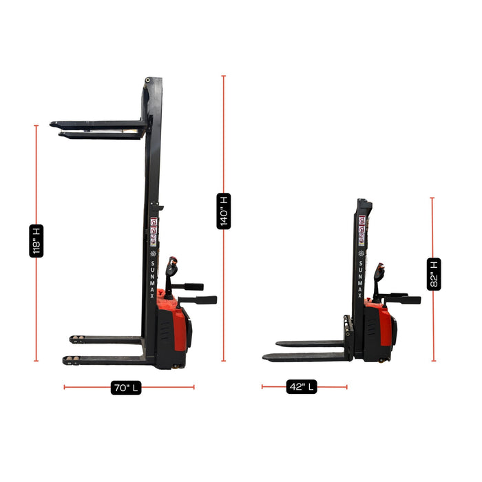 PS3300FE-3M Electric Pallet Stacker, 3300 lbs Capacity, 9.8 ft Lifting Height, Work with Open-bottom Pallets - Sweatfully
