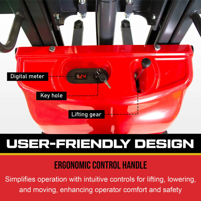 SUNMAX PS3300SE-2M Semi-Electric Pallet Stacker, 3300 lbs Capacity, 78" Lifting Height - Sweatfully