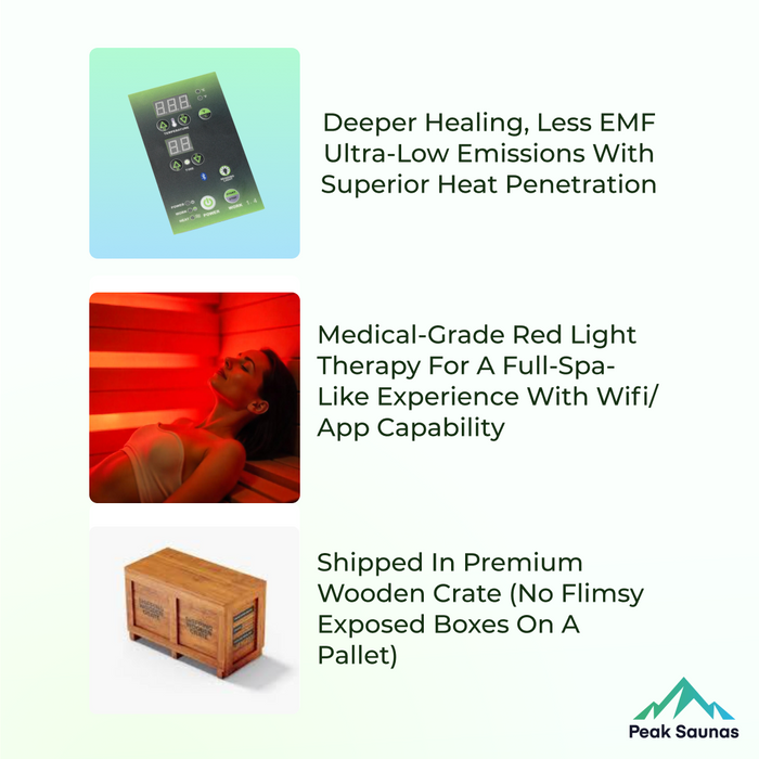 Peak Saunas Everest 2-Person Indoor Full Spectrum Infrared Sauna with XL Medical-Grade Red Light Therapy & Smart WiFi App Control - Sweatfully