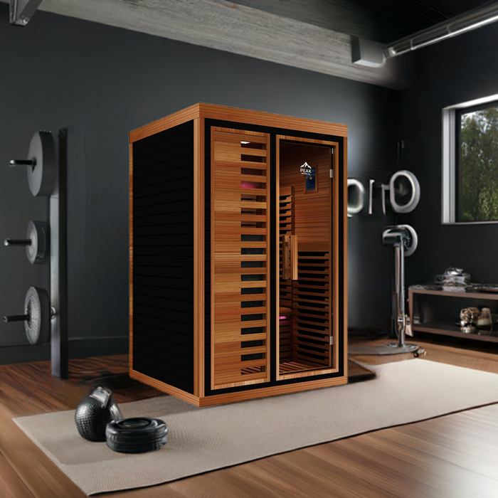 Peak Saunas Fuji 2-Person Indoor Full Spectrum Infrared Sauna with XL Medical-Grade Red Light Therapy & Smart WiFi App Control - Sweatfully