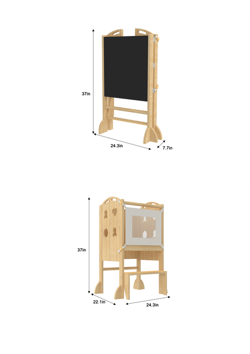 Plum 3-in-1 Foldable Kitchen Tower, Step Stool & Chalkboard for Toddlers - Sweatfully