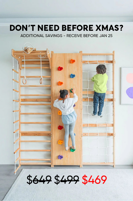 Walnut 9-in-1 Swedish Ladder Wall Gym | Indoor Wooden Climber & Activity Set for Kids - Sweatfully