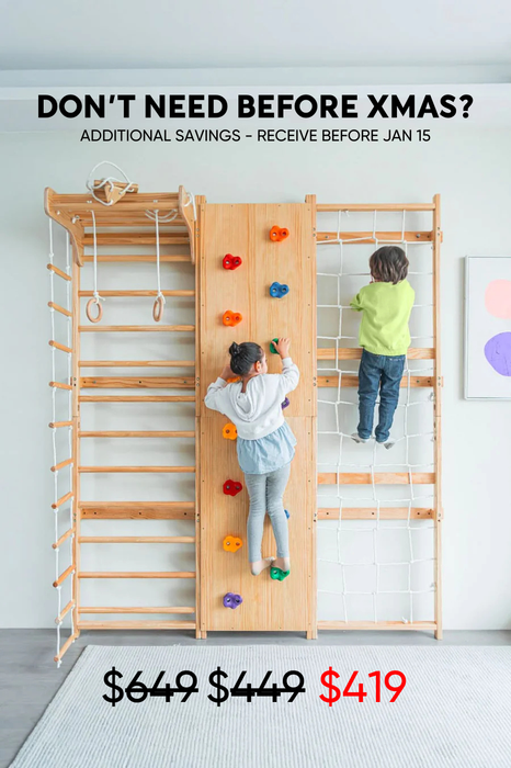 Walnut 9-in-1 Swedish Ladder Wall Gym | Indoor Wooden Climber & Activity Set for Kids - Sweatfully