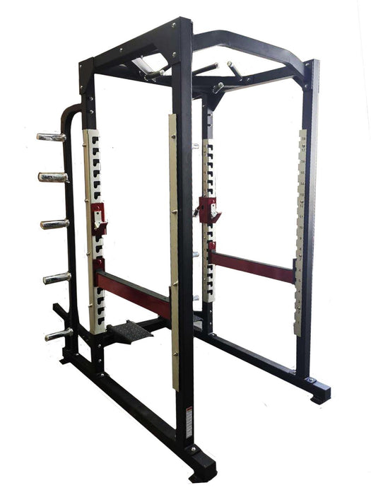 Power Cage - Muscle D Fitness - Commercial Squat Rack - Functional Pull-Up Bar - 10 Weight Storage Pegs - Power Rack - Sweatfully