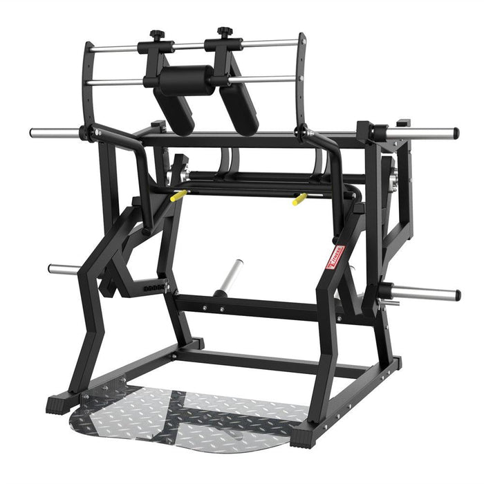 Excel Power Hack Squat - Muscle D Fitness - Plate Load Heavy Squat Machine - Weight Storage Pegs - Safety Stop - Sweatfully