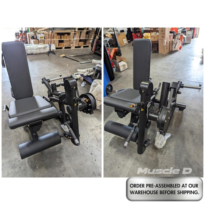 Pro Strength Leg Extension / Prone Leg Curl Combo - Muscle D Fitness - Plate Loaded Quad & Hamstring Machine - Sweatfully