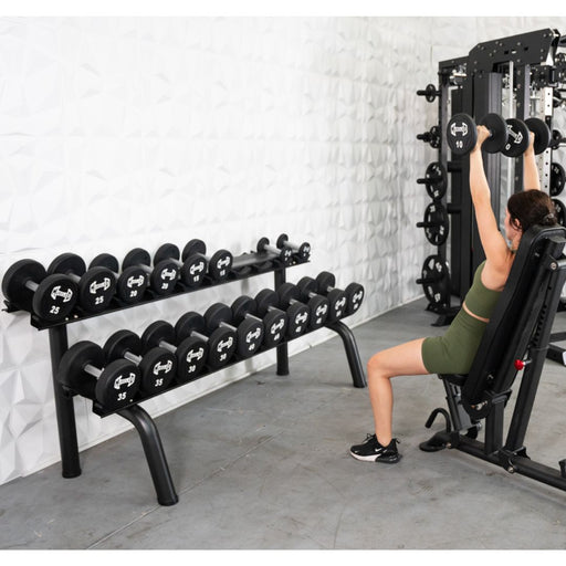 Pro Urethane Dumbbells - Muscle D Fitness - Quality Knurled Handles - Solid Design - Sweatfully