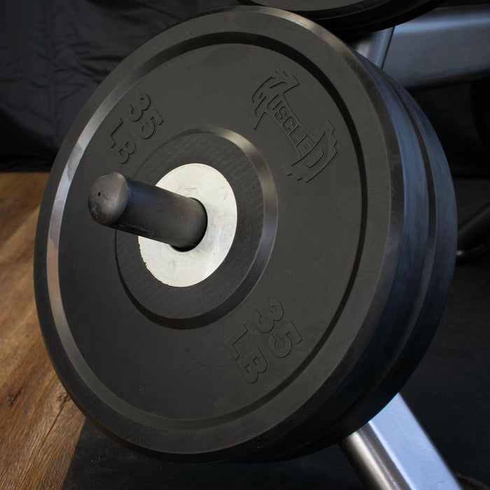 Pro Bumper Training Plates with Center Steel Hub - Muscle D Fitness - Virgin Rubber - Sweatfully