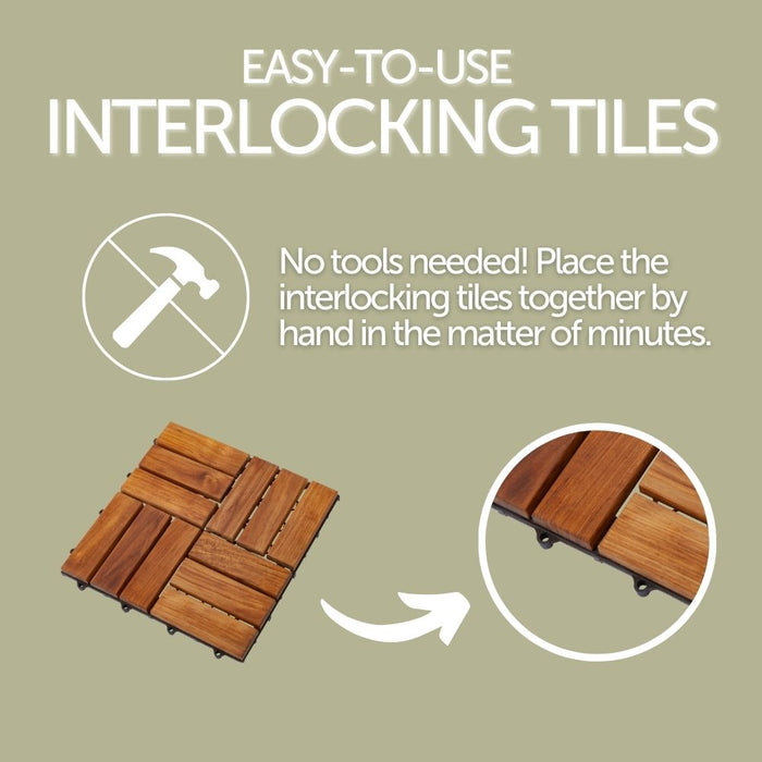 Coastal Oiled Teak Outdoor Interlocking Tiles, 12 Slat (10 sq ft) - Sweatfully