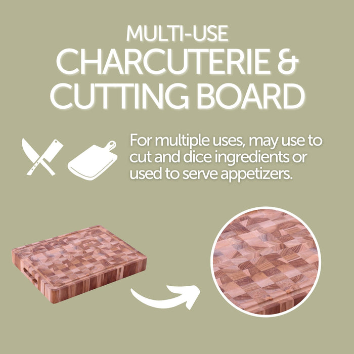 Adobe Checkered Teak Cutting Board - 15" - Sweatfully
