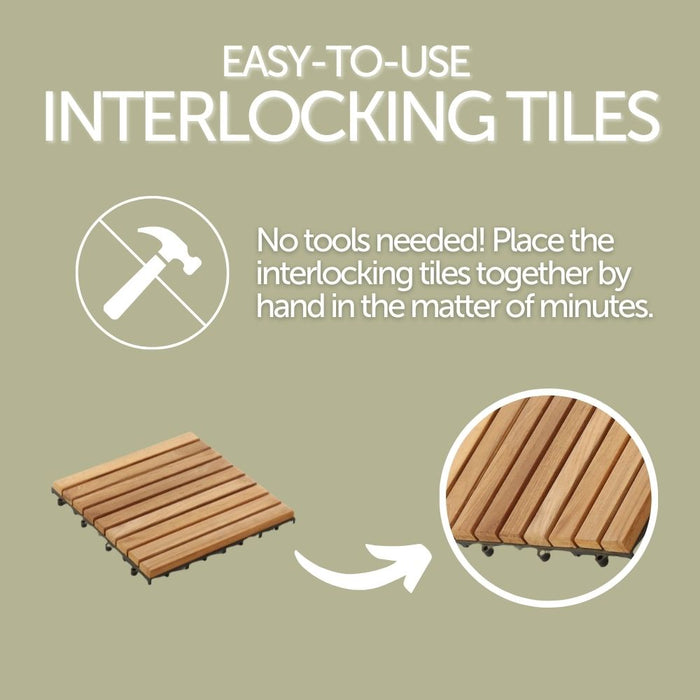 Denali Natural Teak Outdoor Interlocking Tiles, 9 Slat (10 sq ft) - Sweatfully