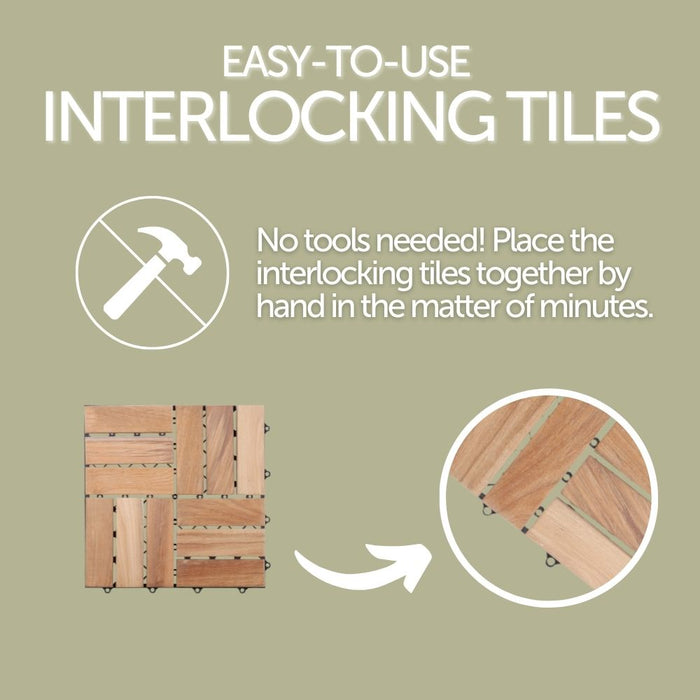 Coastal Natural Teak Outdoor Interlocking Tiles, 12 Slat (10 sq ft) - Sweatfully