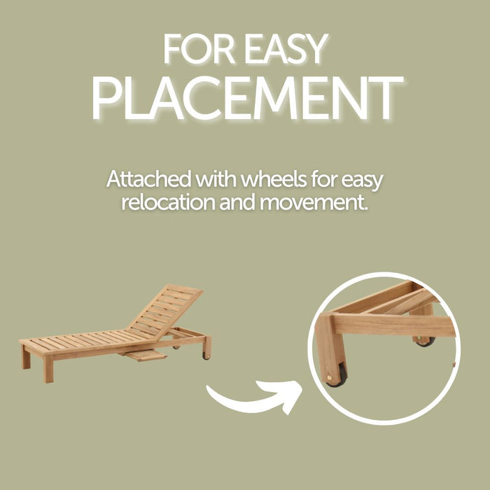 Cancun Natural Teak Outdoor Chaise Lounger with Side Table - Sweatfully