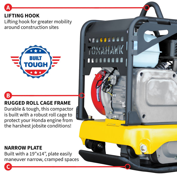 5.5 HP Honda Reverse Plate Compactor 19x14 Plate for Asphalt, Aggregate, Cohesive Soil Compaction - Sweatfully