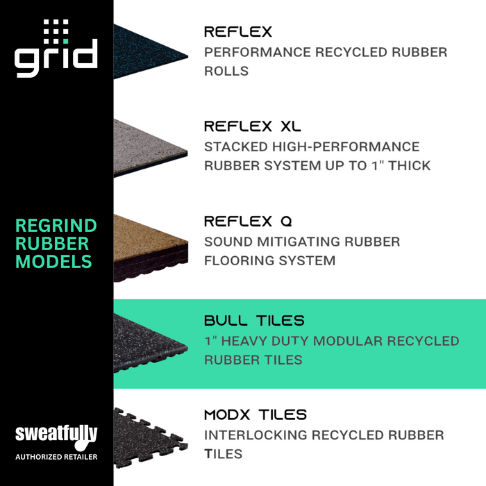 Grid Regrind Rubber Bull Tiles CORE Series Rubber Flooring with Flecks (1 sq. ft.)